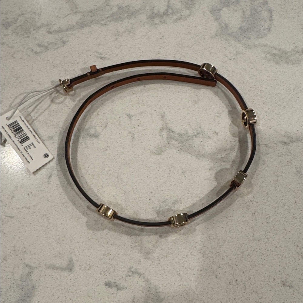 Tory Burch Brown Leather Bracelet with Gold Accents